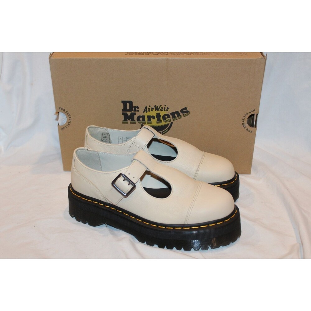Dr Martens Bethan Pisa Leather Platform Mary Jane Shoes Sz 11 Parchment White